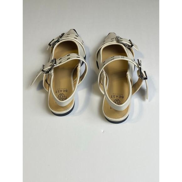 Beast Fashion Women's Bone White Patent Snipped Slingback Buckle Flat Size 6.5 - Picture 2 of 9